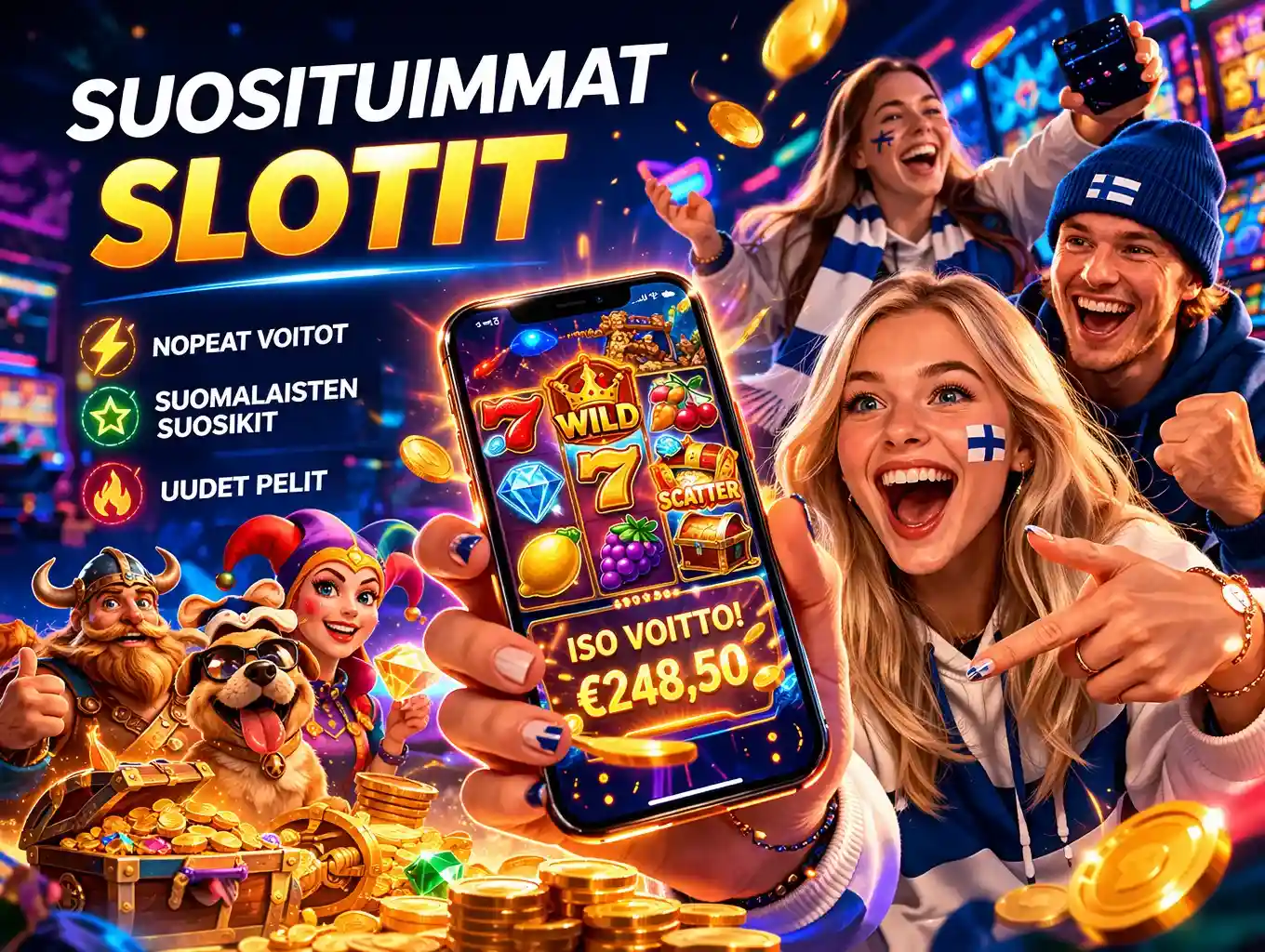 Suomalaiset pelaajat pelaavat suosittuja kolikkopelejä mobiilissa ja voittavat
